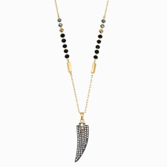 Stella & Dot x Rebecca Minkoff Gold+Black+Pavé Jasper Horn Pendant Neckl… - Picture 2 of 11